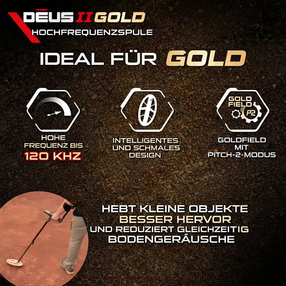 XP Deus 2 Gold HF2 RC WSA ST Metalldetektor mit gratis MI-6 Pinpointer